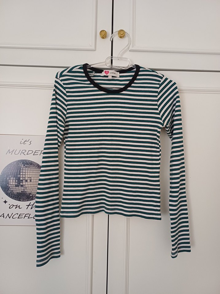 Kız Çocuk Lacivert Çizgili Uzun Kollu Tişört - Görsel 2