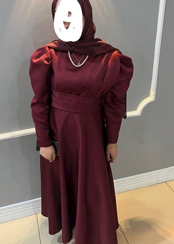 Bordo Uzun Kollu Drapeli Kadın Abiye Elbise