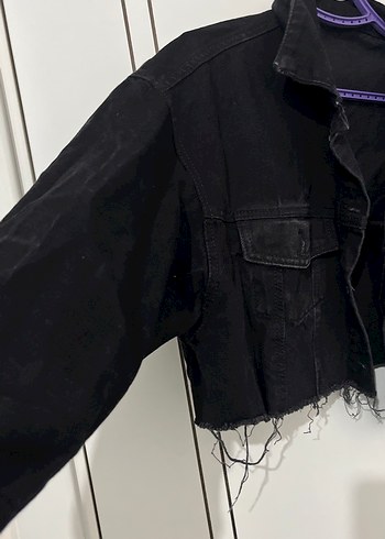 Düğmeli Siyah Kadın Denim Ceket - Görsel 2