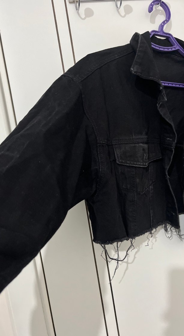 Düğmeli Siyah Kadın Denim Ceket - Görsel 2