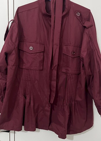 Bordo Düğmeli Midi Kadın Ceket - Görsel 3