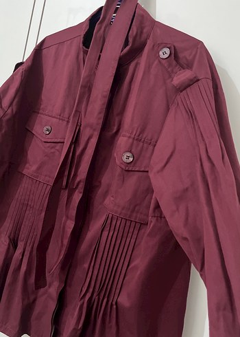 Bordo Düğmeli Midi Kadın Ceket - Görsel 2