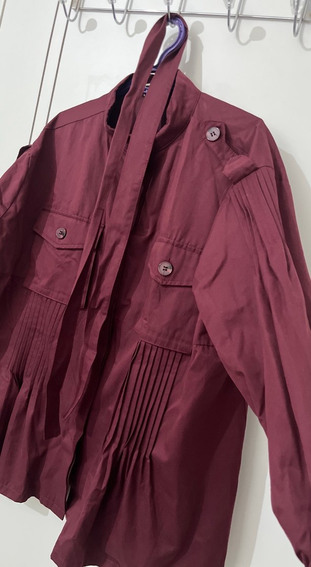 Bordo Düğmeli Midi Kadın Ceket - Görsel 2