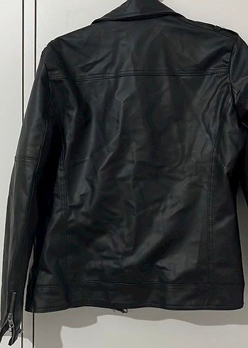 Kadın Siyah Deri Biker Ceket - Görsel 2