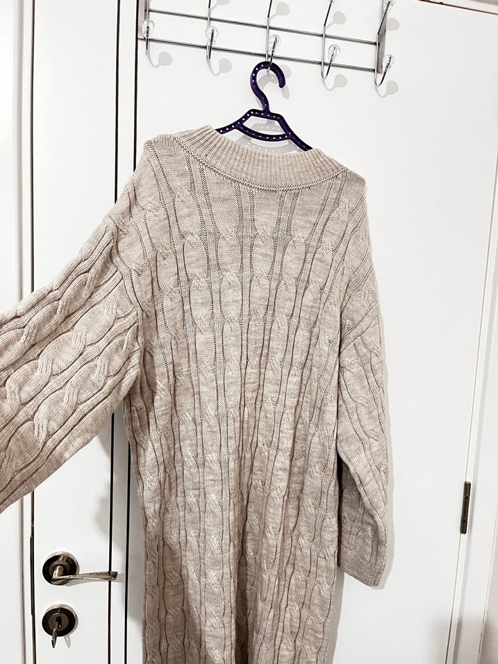 Bej Uzun Triko Kadın Elbise - Görsel 2