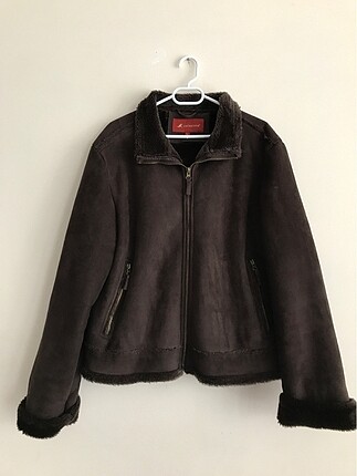 vintage kahverengi kürklü biker mont