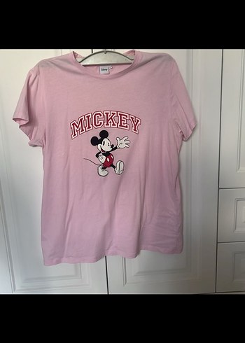Pembe Mickey Baskılı Tişörtü