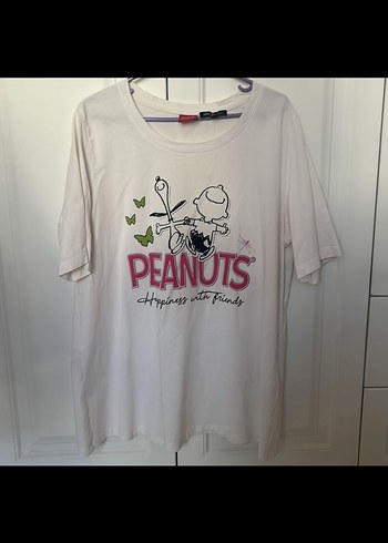 Beyaz Pamuklu Peanuts Baskılı Tişörtü