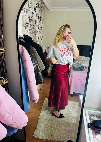 Bordo Midi Kadın Etek - Görsel 4