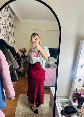 Bordo Midi Kadın Etek - Görsel 3