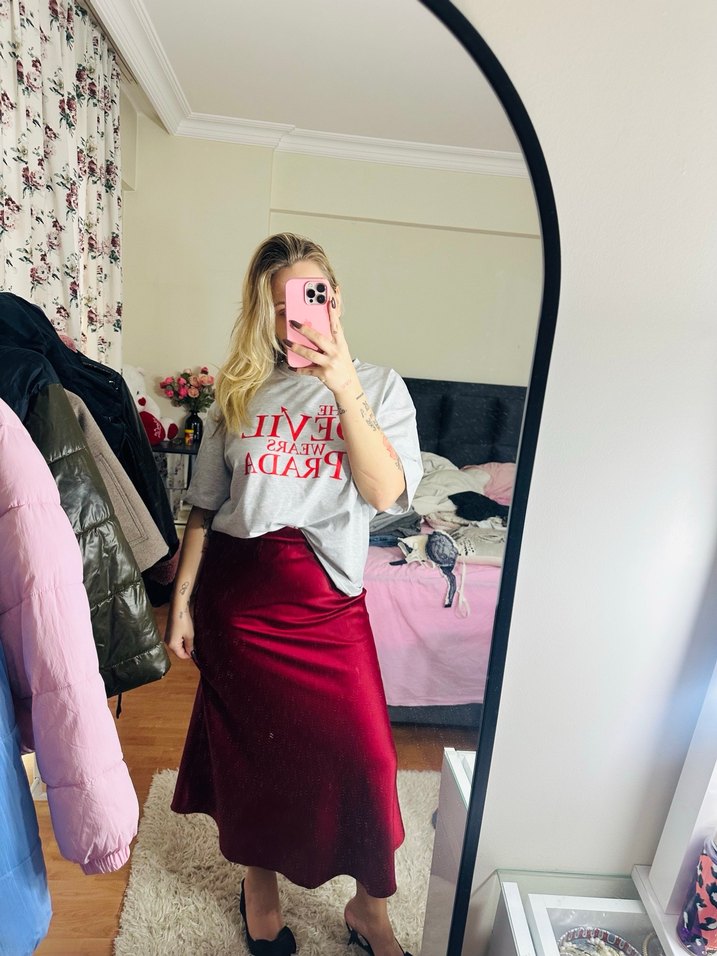 Bordo Midi Kadın Etek - Görsel 2