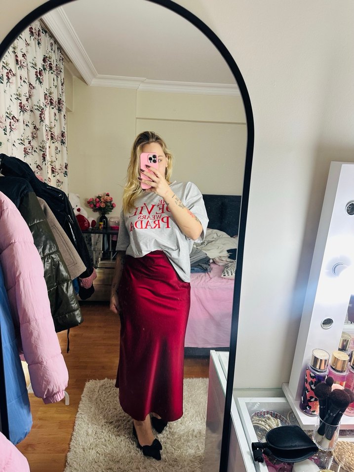 Bordo Midi Kadın Etek - Görsel 3