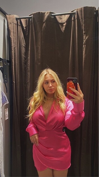 m Beden pembe Renk Zara Saten Elbise