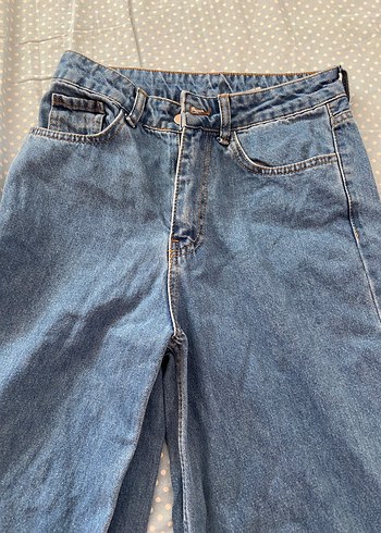 Düğmeli Mavi Kadın Midi Boy Denim Jean