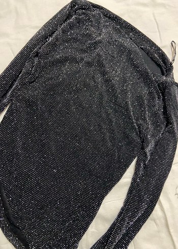 Siyah Payetli Uzun Kollu Balıkçı Yaka Bluz - Görsel 2