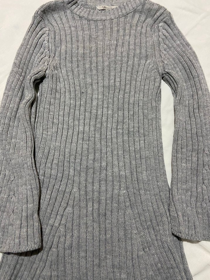 Gri Uzun Kollu Triko Elbise - Görsel 2