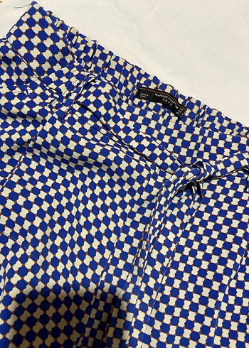 Mavi Kareli Düğmeli Salaş Midi Pantolon - Görsel 3