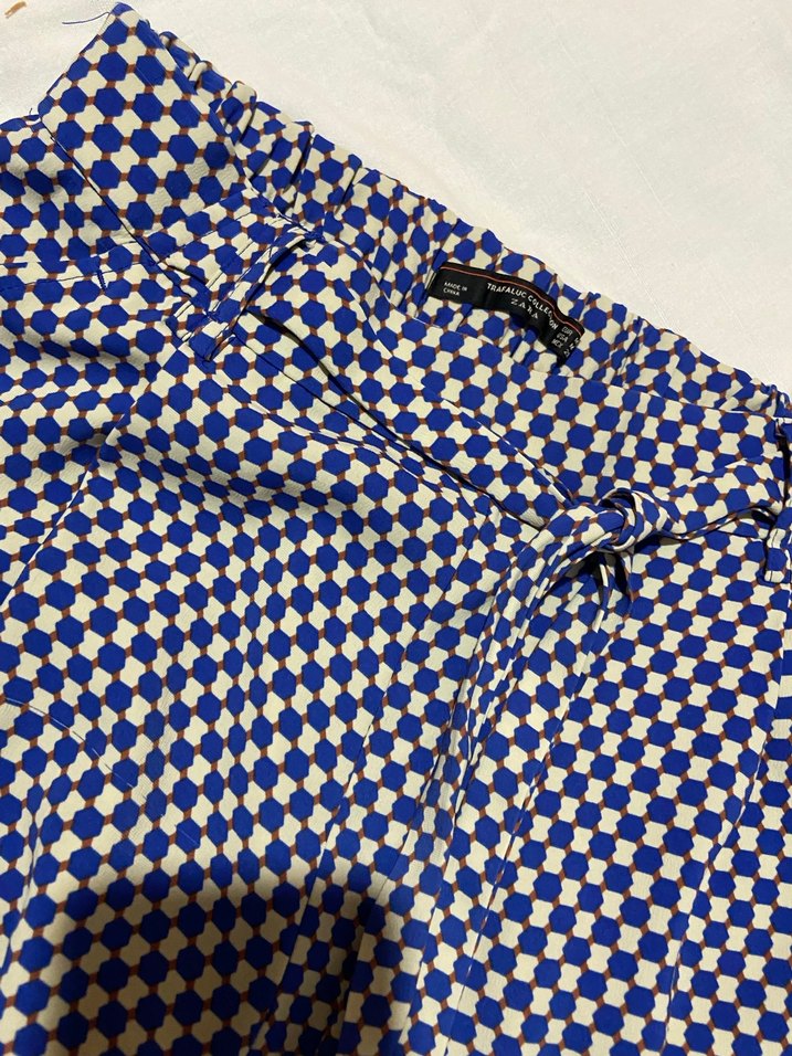 Mavi Kareli Düğmeli Salaş Midi Pantolon - Görsel 3