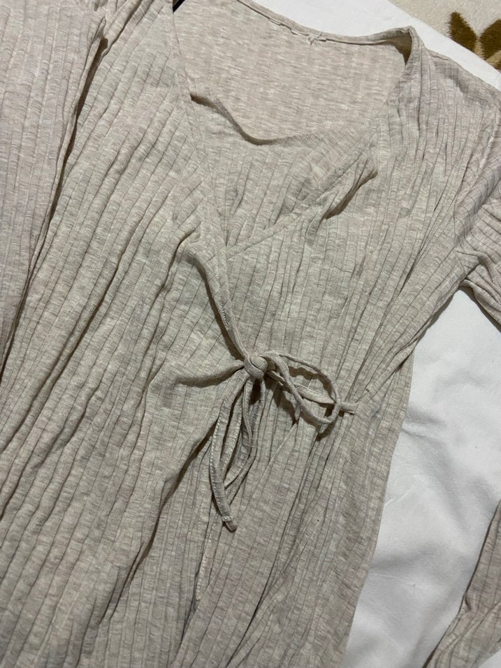 Bej V Yaka Triko Hamile Elbisesi - Görsel 2