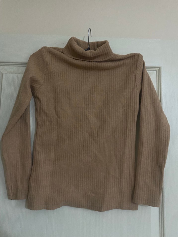 Bej Kadın Boğazlı Fitilli Triko Kazak - Görsel 2