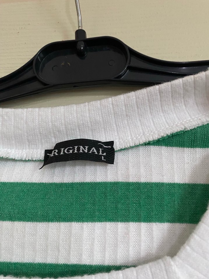 Yeşil Beyaz Çizgili Triko Kadın Kazak - Görsel 3