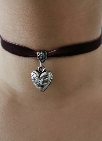 Tasarımcı Kalp kurdele choker 