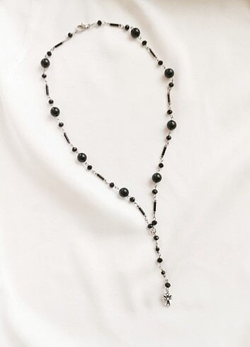 Beden siyah Renk Haç Rosary kolye
