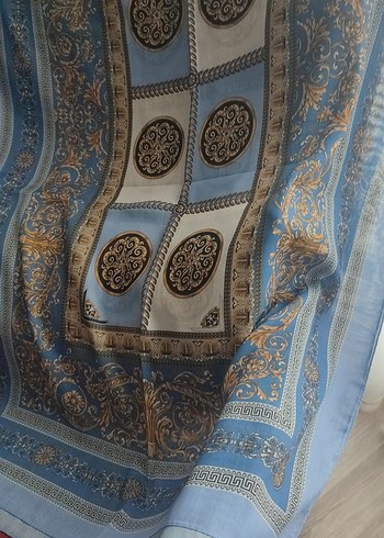  Beden Bohem Tarzı Mavi Gri Desenli Kadın Şal