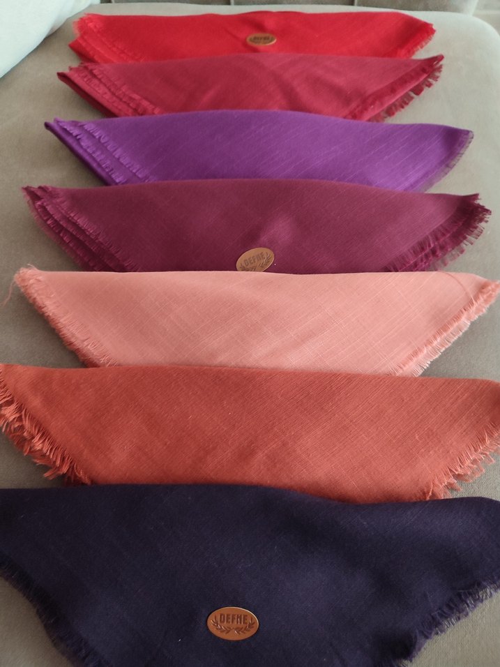 Pembe Keten Fular, Fırfırlı Kenar - Görsel 4