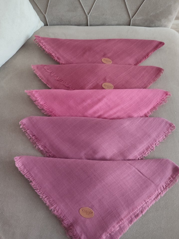 Pembe Keten Fular, Fırfırlı Kenar - Görsel 3