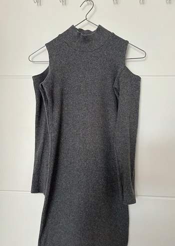 Gri Triko Midi Elbise - Görsel 4