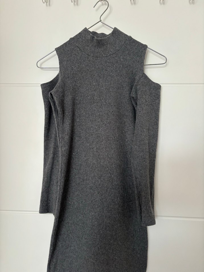 Gri Triko Midi Elbise - Görsel 4