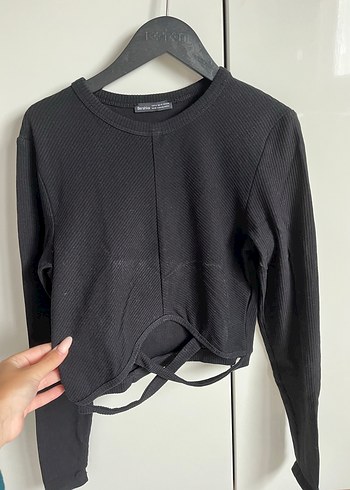 Uzun Kollu Siyah Crop Bluz - Görsel 2