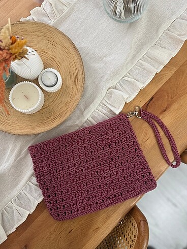 Polyester makrome örgü clutch çanta