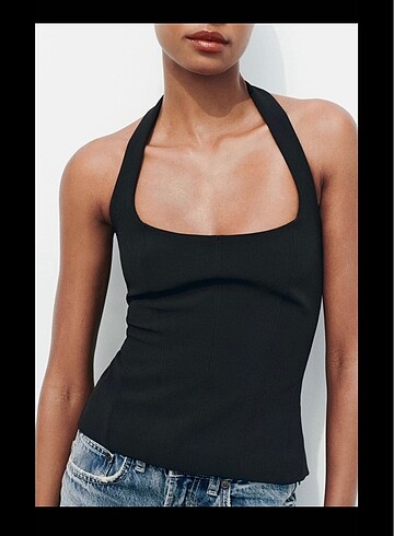 Zara Vücuda oturan Halter Yaka Bluz