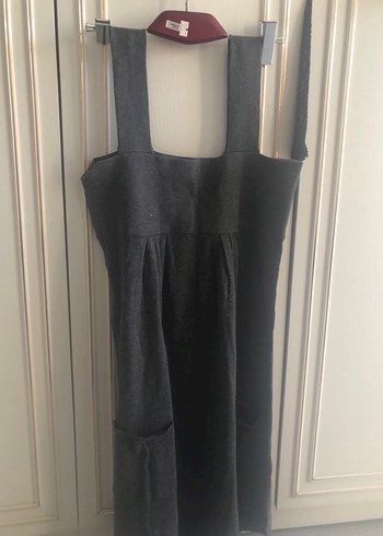 Gri Askılı Hamile Midi Elbise - Görsel 3