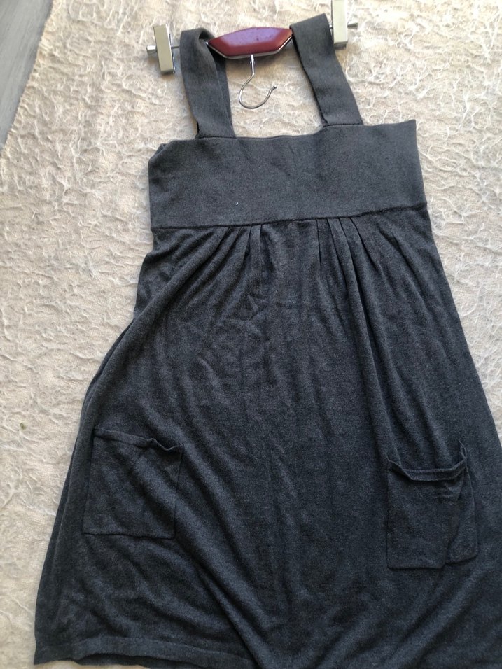 Gri Askılı Hamile Midi Elbise - Görsel 2