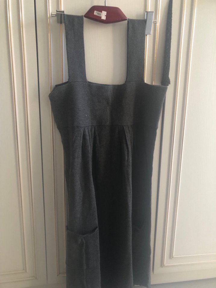 Gri Askılı Hamile Midi Elbise - Görsel 3