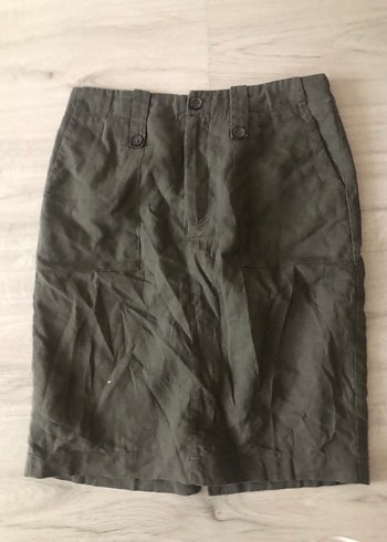 Düğmeli Keten Midi Kadın Etek - Görsel 5