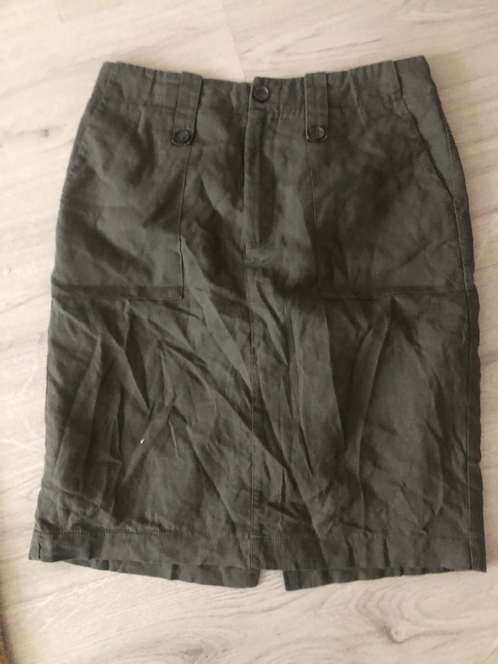 Düğmeli Keten Midi Kadın Etek - Görsel 2