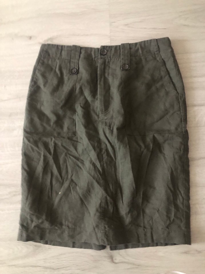 Düğmeli Keten Midi Kadın Etek - Görsel 5