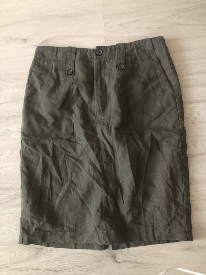 Düğmeli Keten Midi Kadın Etek - Görsel 4