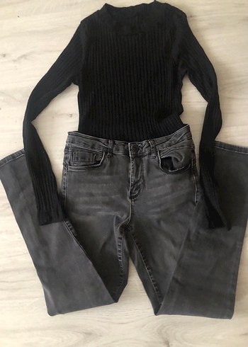 Gri Kadın Kemerli Dar Kesim Kot Pantolon - Görsel 8