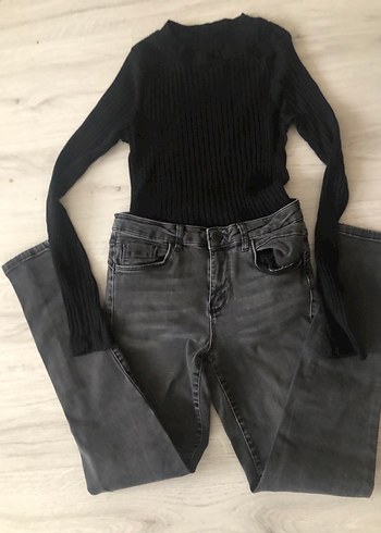 Gri Kadın Kemerli Dar Kesim Kot Pantolon - Görsel 9