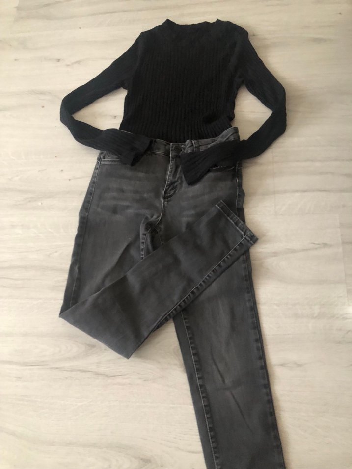 Gri Kadın Kemerli Dar Kesim Kot Pantolon - Görsel 5