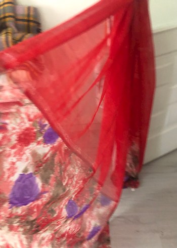 Kırmızı İpek Görünümlü Bohem Kadın Şal - Görsel 3