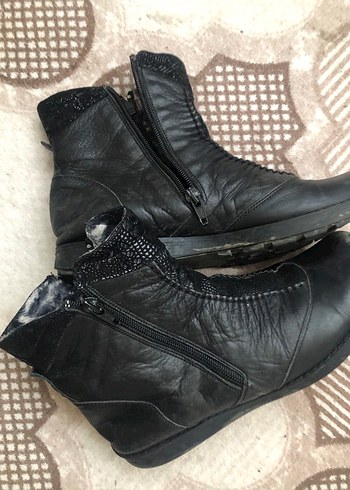 Fermuarlı Siyah Deri Kadın Bot - Görsel 5