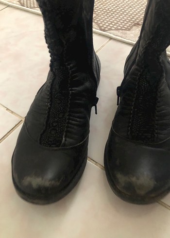 Fermuarlı Siyah Deri Kadın Bot - Görsel 8