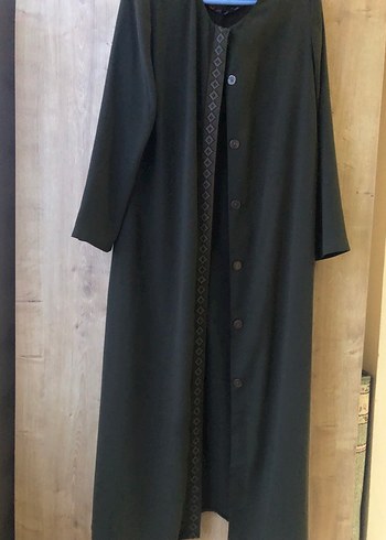 Düğmeli Uzun Haki Kadın Kaban - Görsel 11