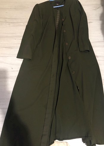 Düğmeli Uzun Haki Kadın Kaban - Görsel 4